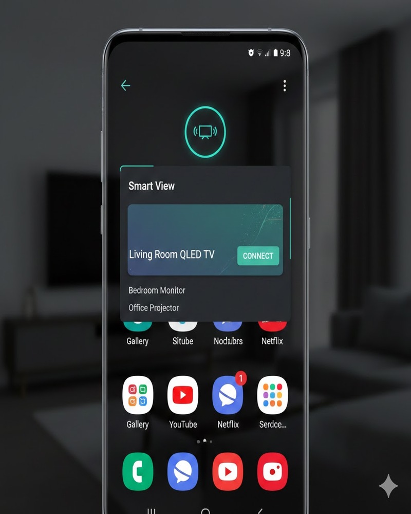 واجهة ميزة Smart View لربط هاتف سامسونج بالتلفاز الذكي.